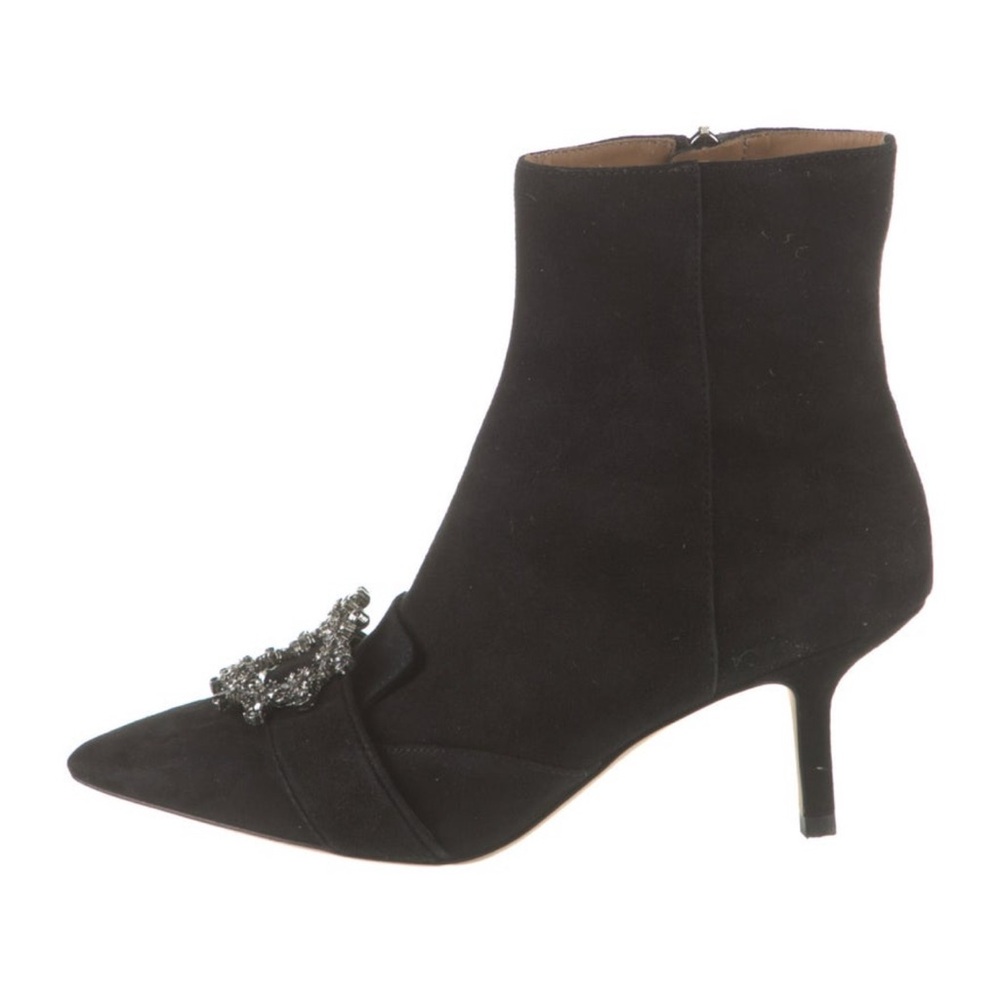 TORY BURCH Crystal Buckle Bootie Sz 6.5 Black Suede Ankle Boots Embellished - Picture 4 of 6